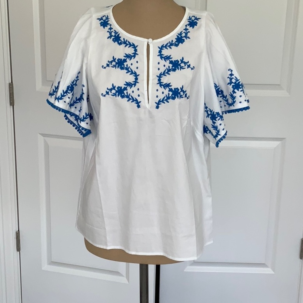 JCrew Embroidered White Blouse